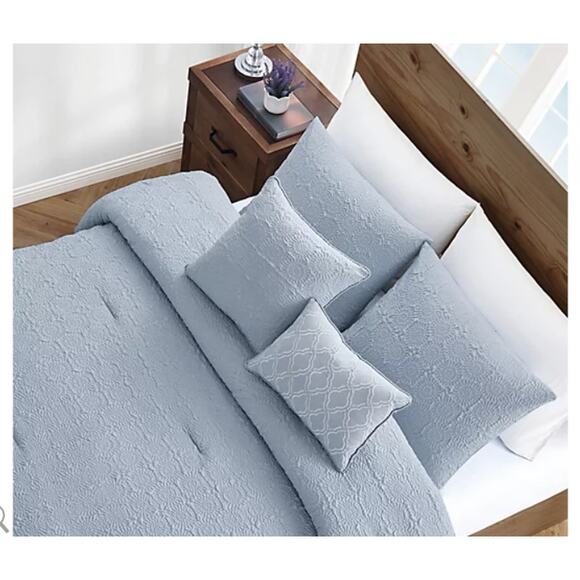 Style 212 Daisy Textured 5-Piece King Comforter Set Blue New bed in bag - Picture 4 of 11